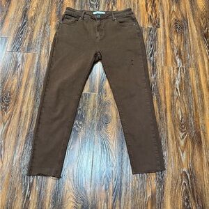 Q2 Women's Jeans Dark Brown Size XL 30X25 Ankle Crop Capri Raw Hem Distressed